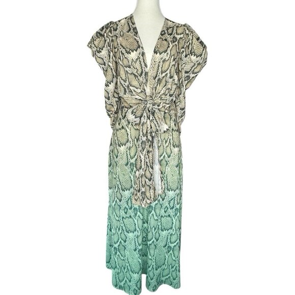 AFRM Revolve Women's‎ Green Ellis Ombré Snake-Print Crepe MIDI Dress S/C34 - Picture 1 of 13